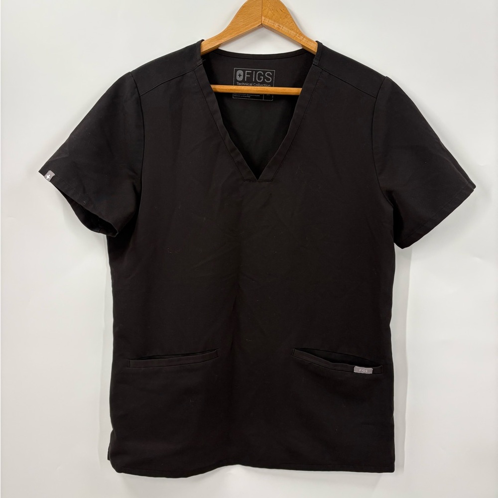 FIGS Technical Collection Women’s 3 Pocket Scrub Top V-Neck Black Short Sleeve M